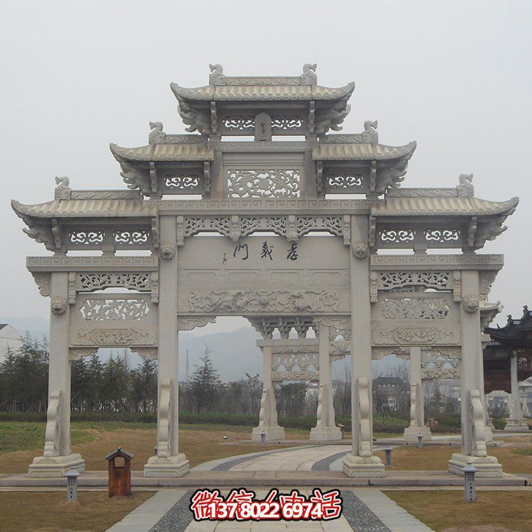 傳承古城文脈，精美石雕牌坊仿古門(mén)樓雕塑