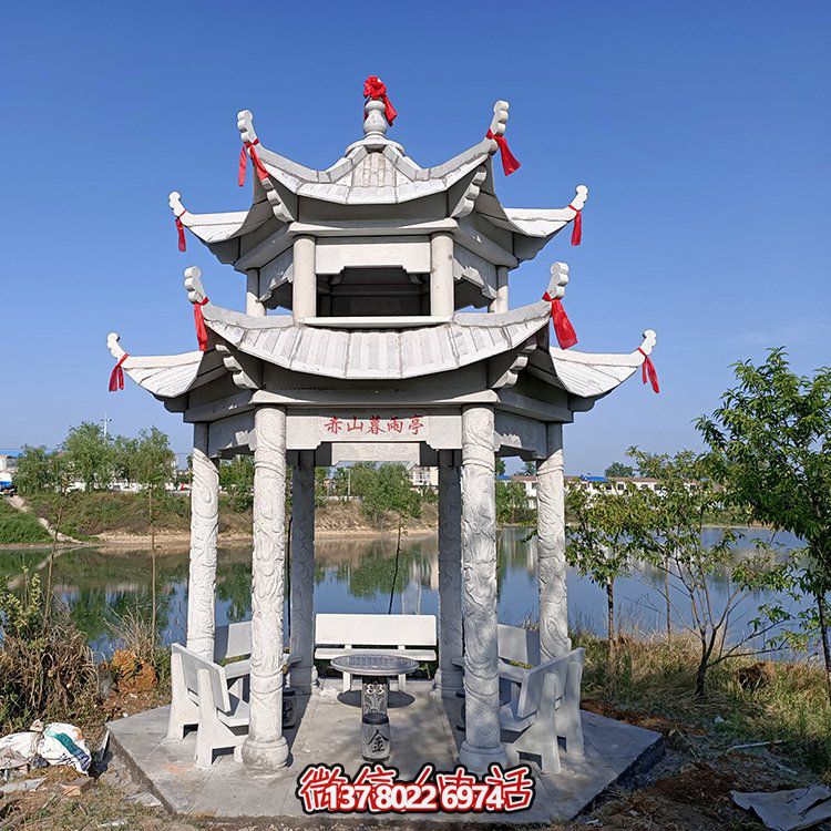 古典風格仿古青石二層涼亭，提升園林戶外休息體驗