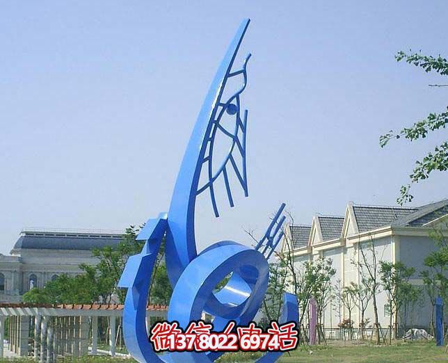 藍(lán)色不銹鋼魚雕塑，簡(jiǎn)約裝飾街道
