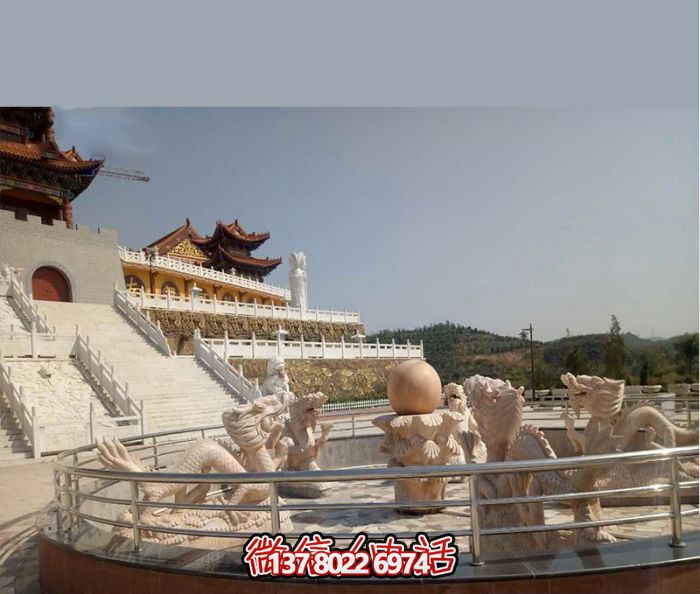 藝術(shù)燈光的魔力，紅龍戲球風(fēng)大型噴泉石雕秀