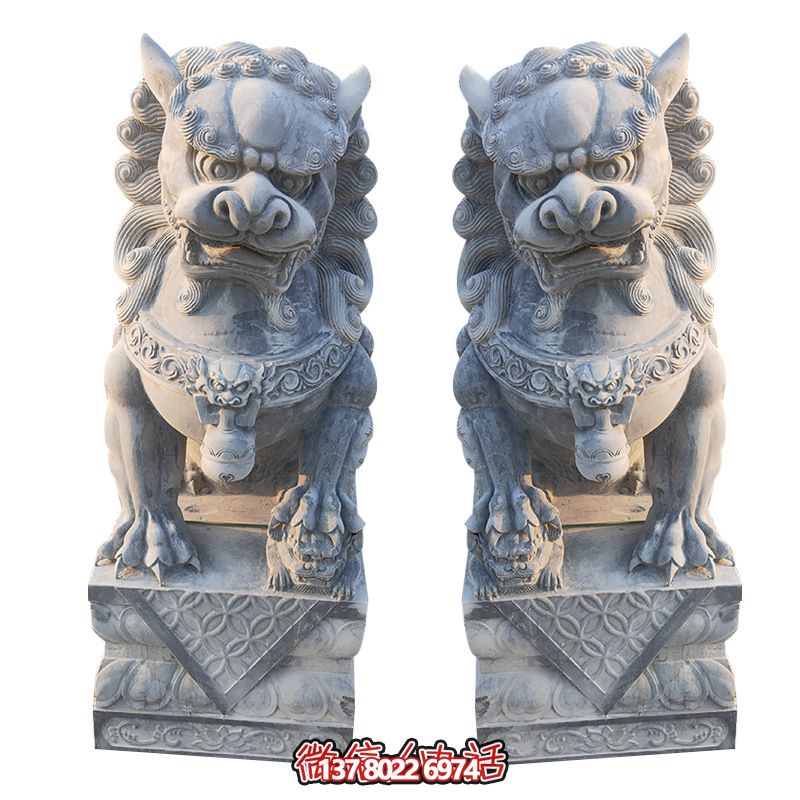 經(jīng)典石雕大理獅子雕塑，精致祠堂裝飾