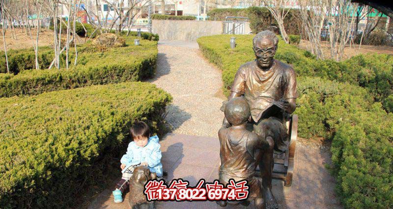 創(chuàng)意銅雕讀書雕塑，讓小朋友在園林中暢快閱讀