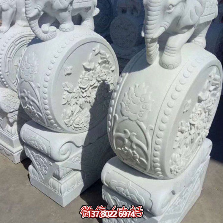 漢白玉小象石雕抱鼓，為您的別墅庭院增添優(yōu)雅氣息