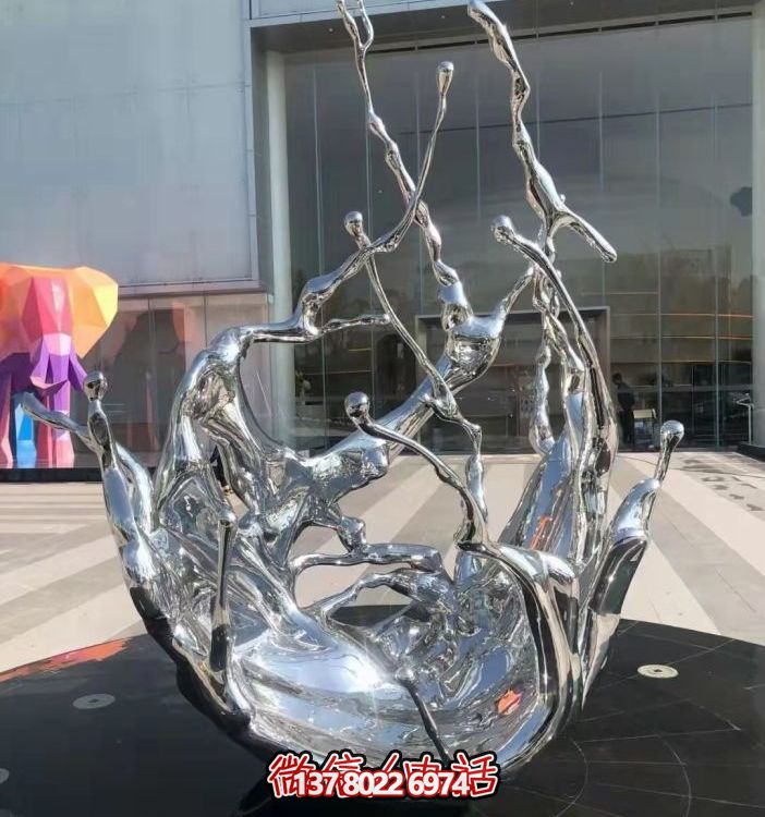 不銹鋼抽象海浪噴泉水景雕塑，開啟精致戶外新景觀