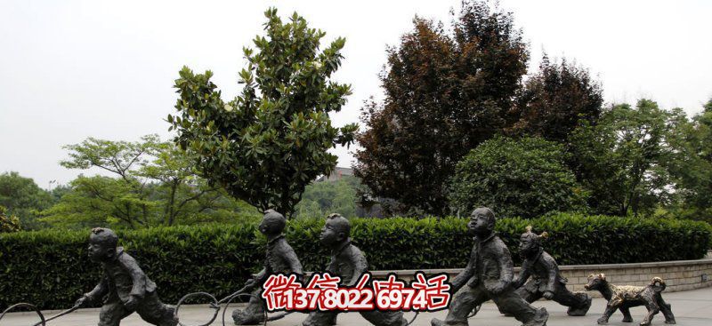 推鐵環(huán)，兒童奔跑，公園雕塑銅雕