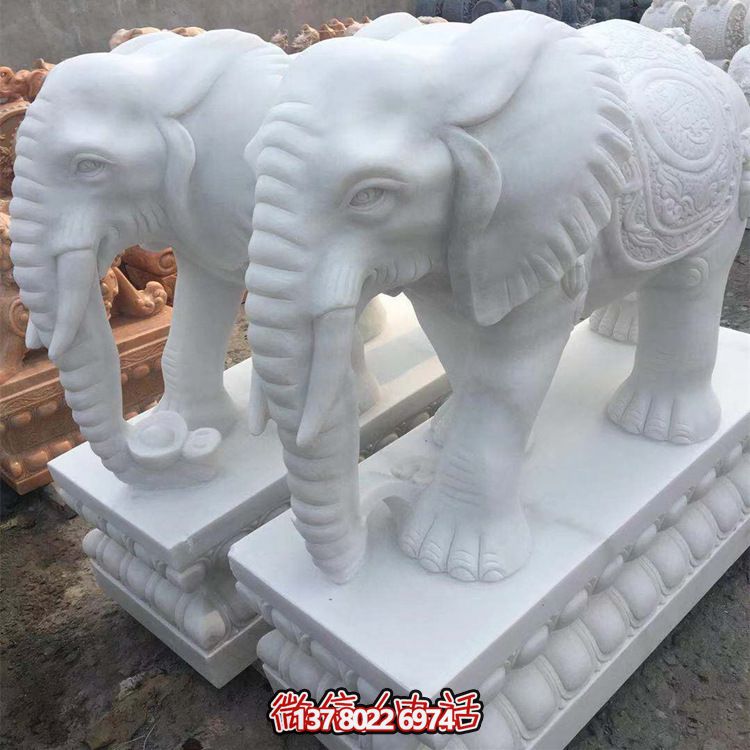 雕塑藝術(shù)融入園林景觀，漢白玉大象石雕點(diǎn)綴戶外