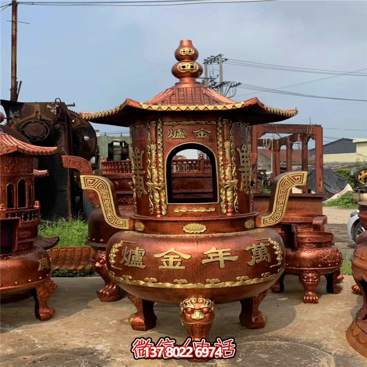 純銅寶香爐，室內(nèi)祠堂浮雕擺放裝飾