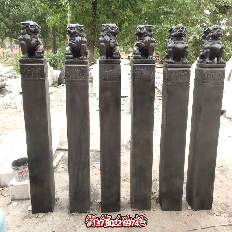 古雅青石仿古石獅子拴馬柱，點(diǎn)綴庭院門前
