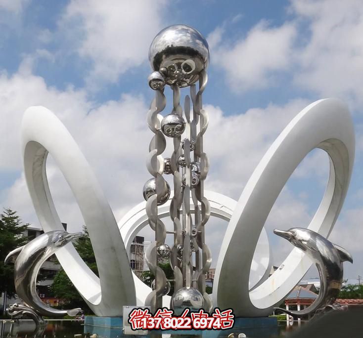 海豚個(gè)性不銹鋼雕塑，大型廣場裝飾裝置
