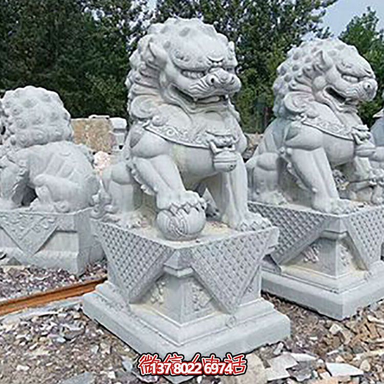 精致古典，青石浮雕石獅子擺件