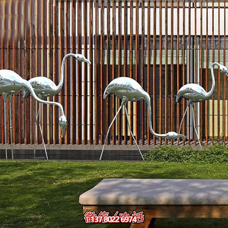 公園休閑裝飾，精美不銹鋼雕塑火烈鳥