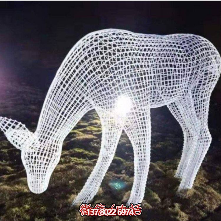 鏤空不銹鋼幾何梅花鹿雕塑，創(chuàng)意戶外擺件