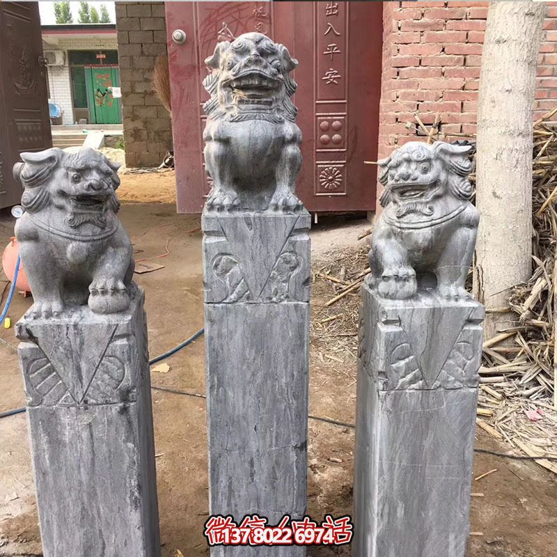經(jīng)典仿古石獅子拴馬柱擺件，點綴園林