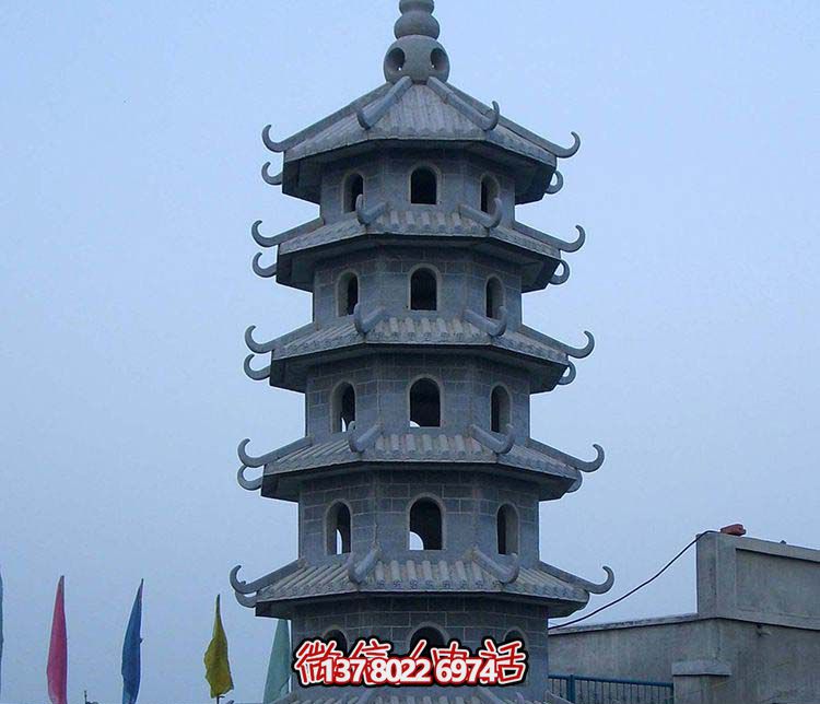 古典寶塔景觀園林，精美石雕青石多層搭配