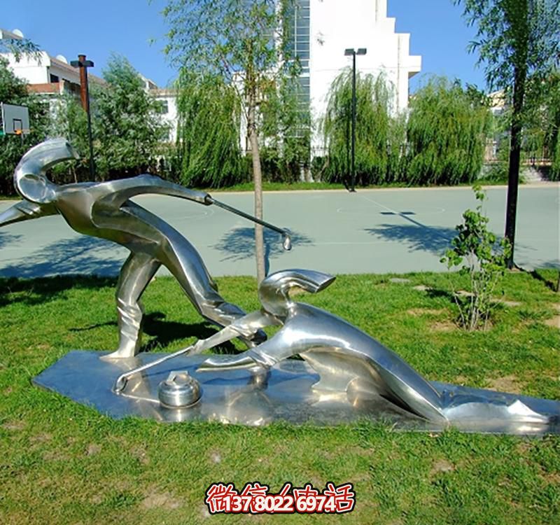 不銹鋼冰壺雕塑，點綴小區(qū)花園，創(chuàng)造休閑運動空間