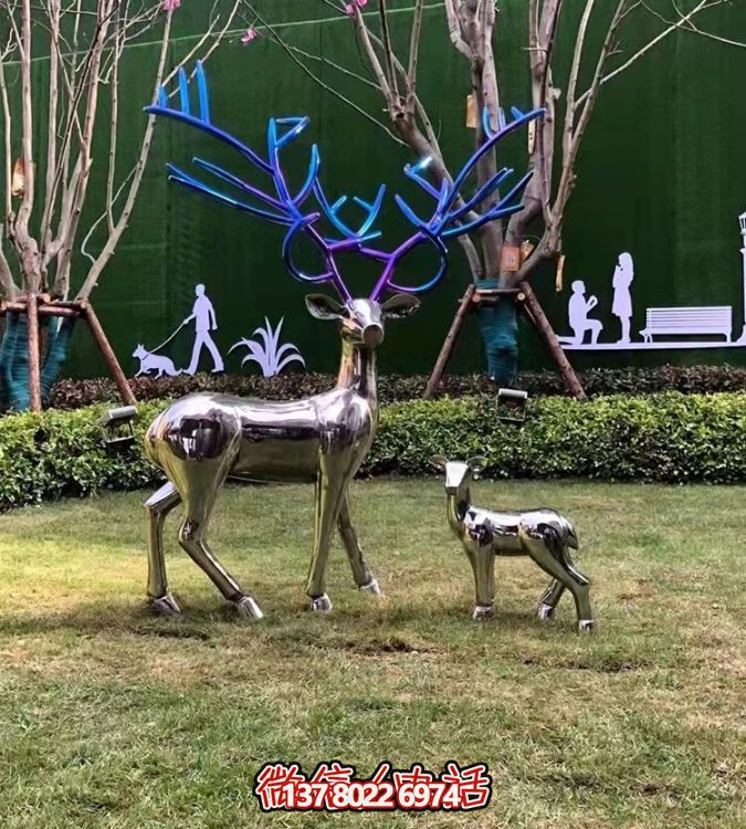 現(xiàn)代簡約不銹鋼梅花鹿擺件，點綴您的庭院園林景觀