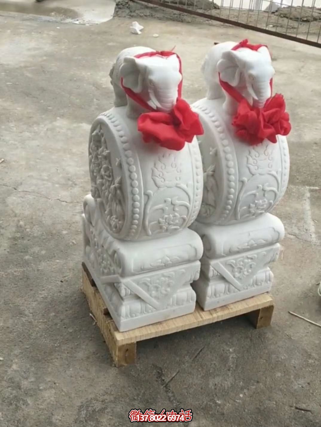 漢白玉吉祥小象雕塑，石門口擺放門墩
