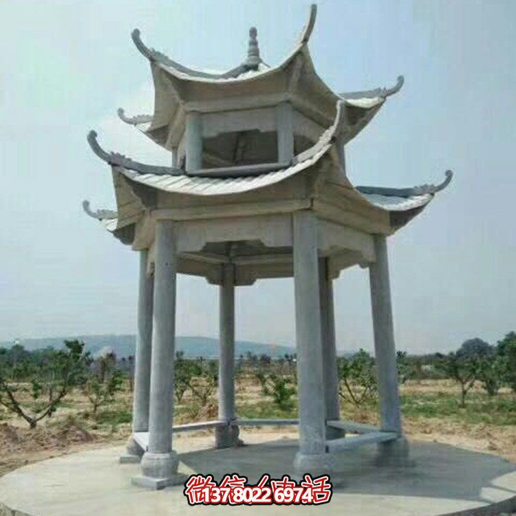 精美仿古建筑二層砂巖大理石涼亭，休閑擺放公園中