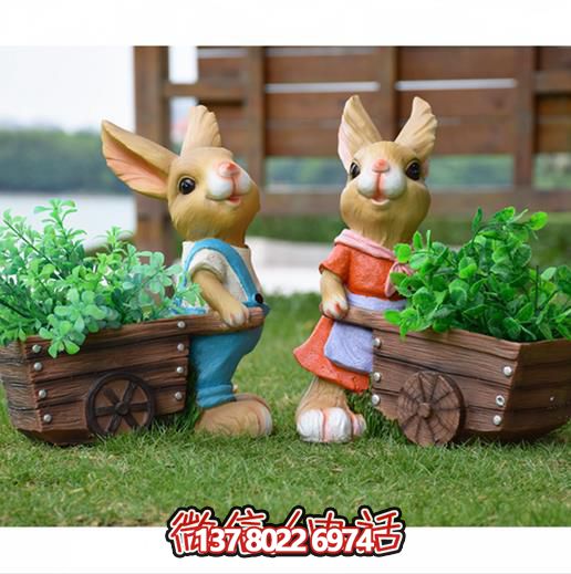 可愛(ài)兔子雕塑，點(diǎn)綴玻璃鋼戶外園林景觀