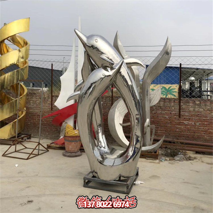 精美不銹鋼海豚雕塑，為您的戶外廣場增添水景鏡面美感