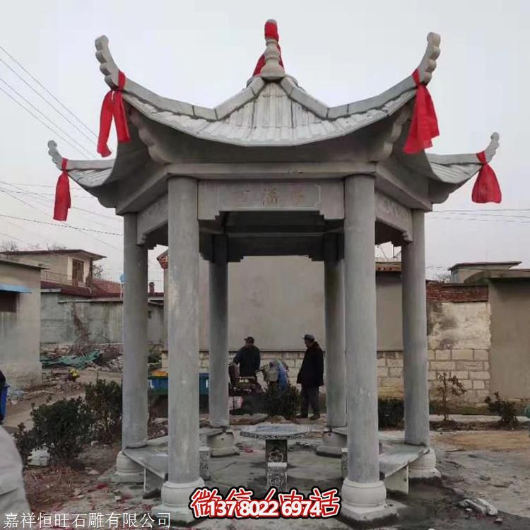 仿古石雕亭子，增添學(xué)校公園獨(dú)特韻味