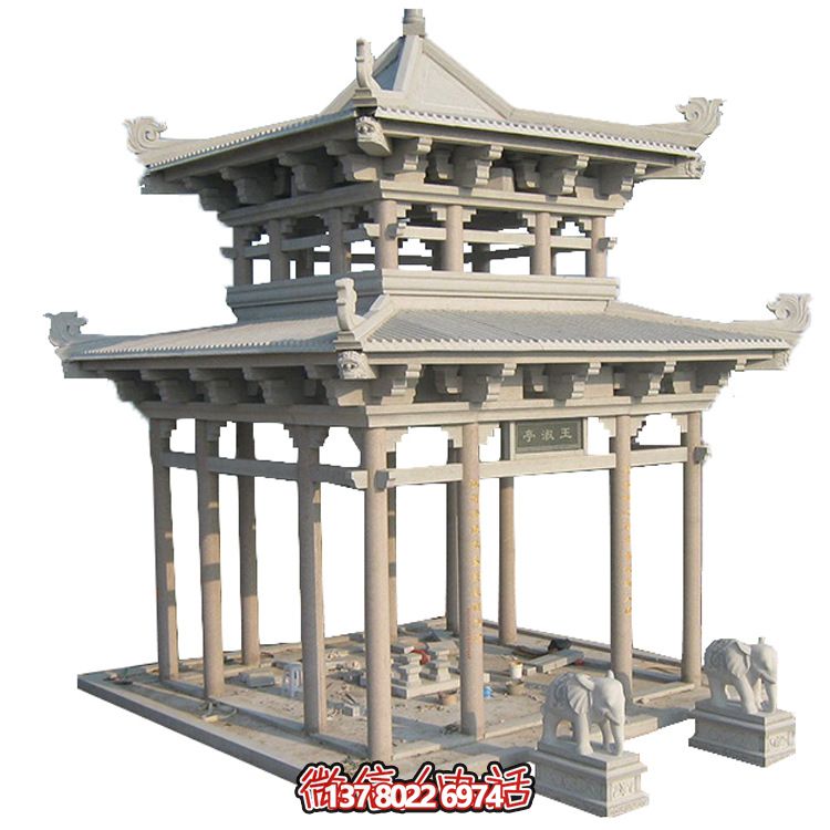 古典多角涼亭建筑大氣，石雕精美，園林景觀完美