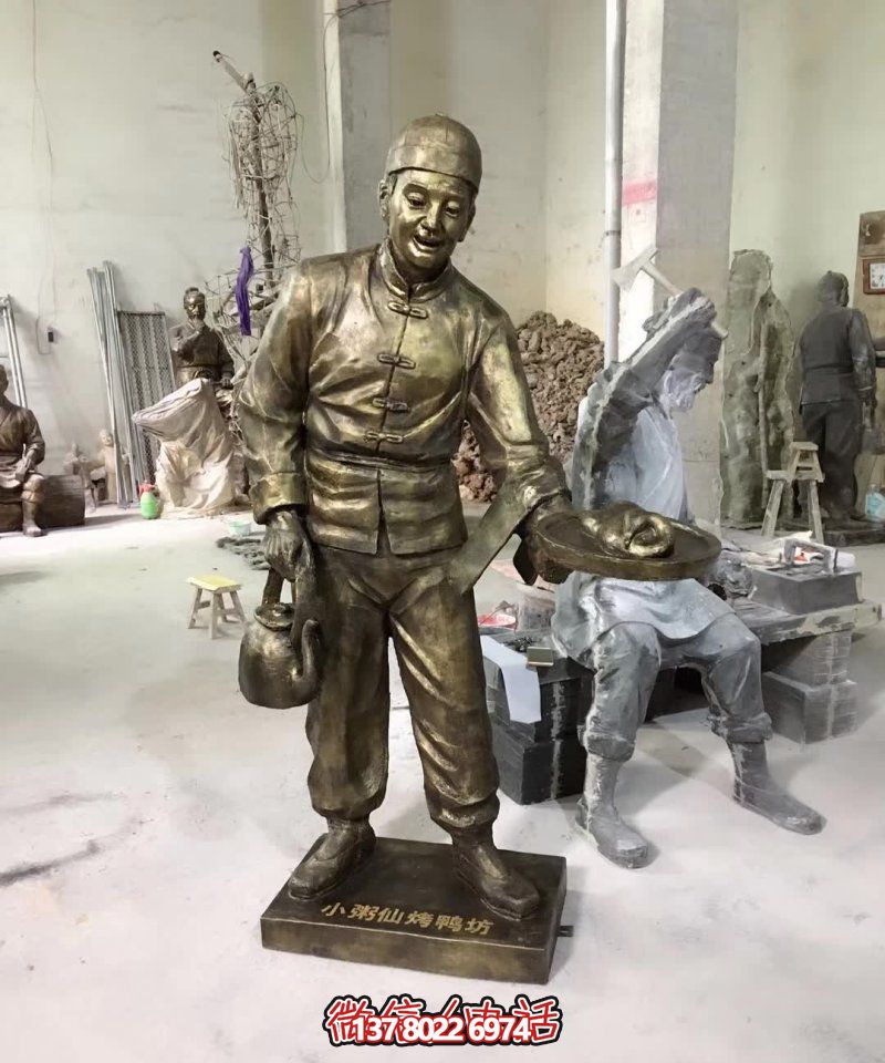玻璃鋼小吃鋪，雕塑裝飾，店小二上菜
