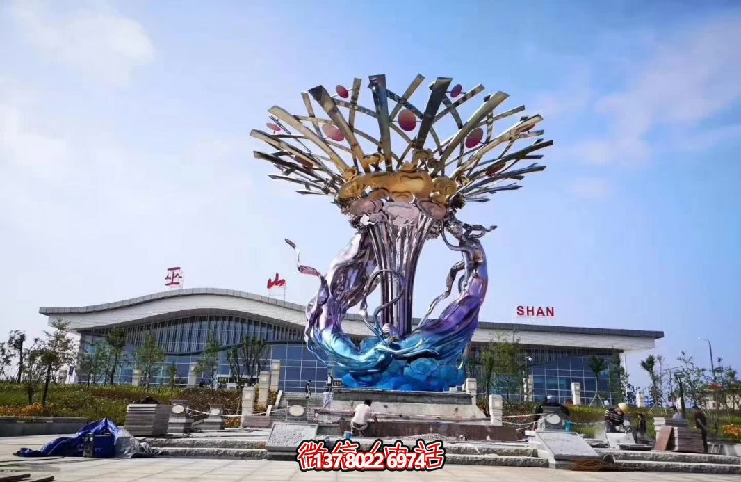 玻璃鋼美人魚雕塑，給廣場(chǎng)帶來(lái)彩繪跳舞美景