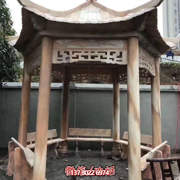天然紅木雕刻涼亭，打造復(fù)古中式庭院休閑石亭