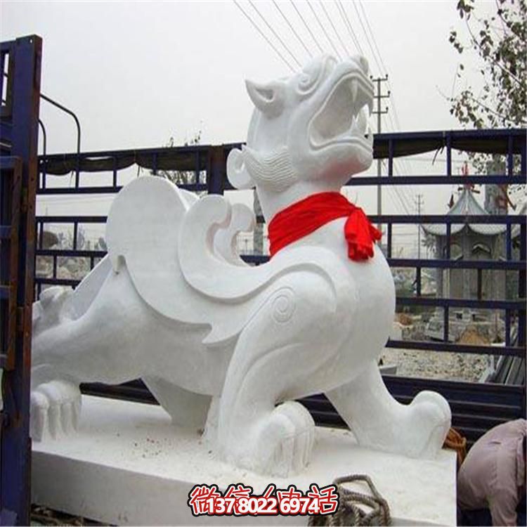 大理石石雕麒麟，古典庭院裝飾精美大型雕塑