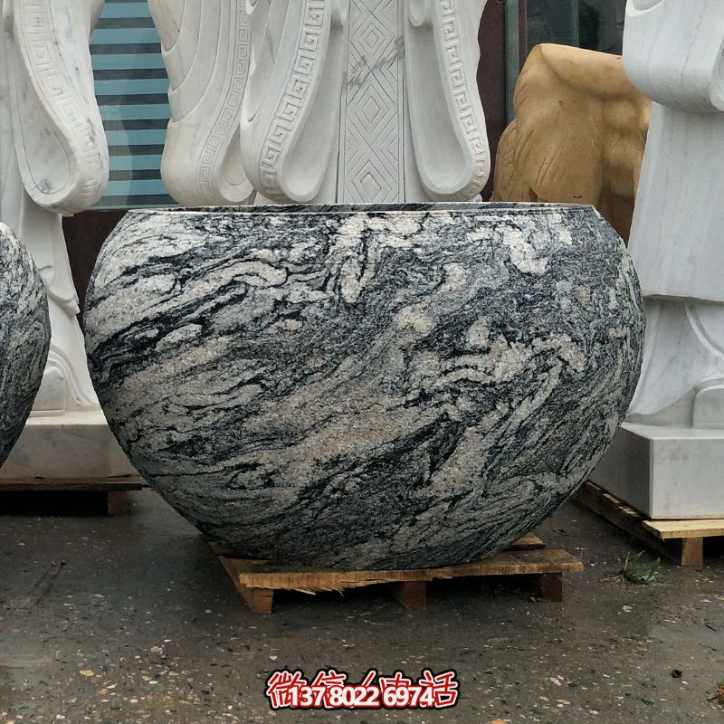 精美大理石石雕魚缸，點(diǎn)綴庭院雕塑