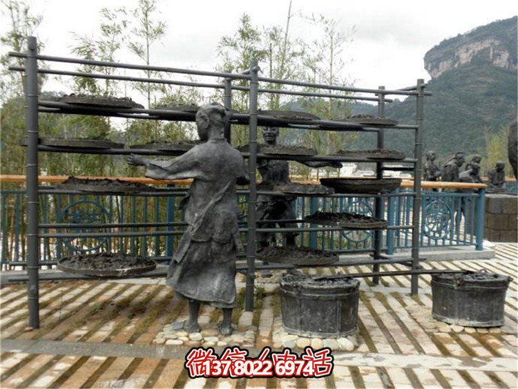 玻璃鋼仿真茶文化雕塑，大型戶外曬銅人物